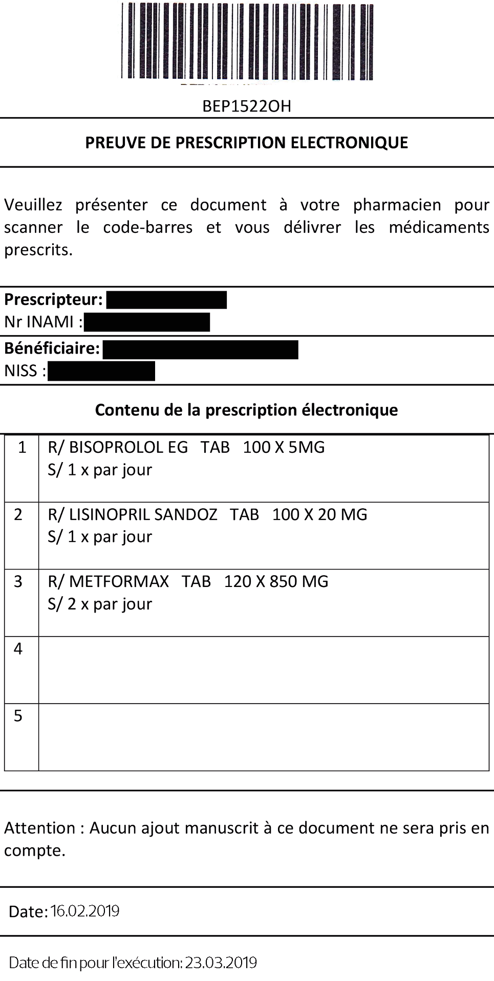 Exemple de prescription